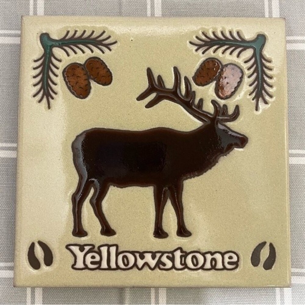 Yellowstone Moose Masterworks Handcrafted Art Ceramic Tile 6” Trivet Decor USA